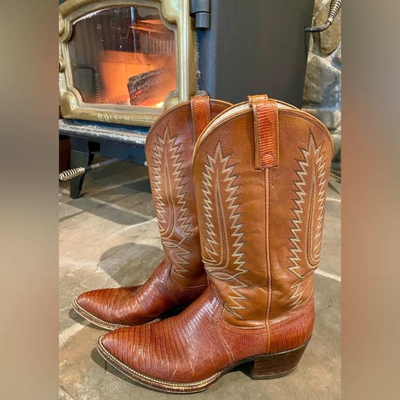 Bottes western cowboy vintage exotiques Dan Post homme 10 B marron lézard bon ét